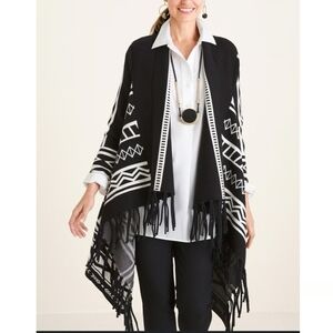 Chico's Aztec Print Black and White Women's Cardigan - Size 3